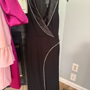 Adrianna Papell Black Maxi Dress with Pearl Details